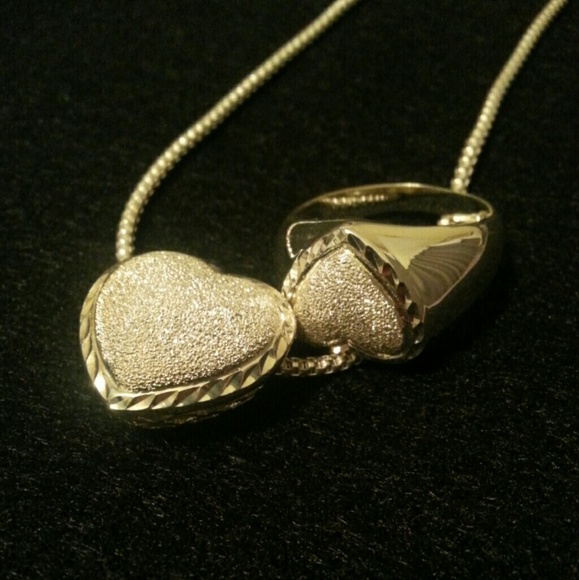 Jewelry - Sterling Silver Diamond Cut Pave' Heart Set